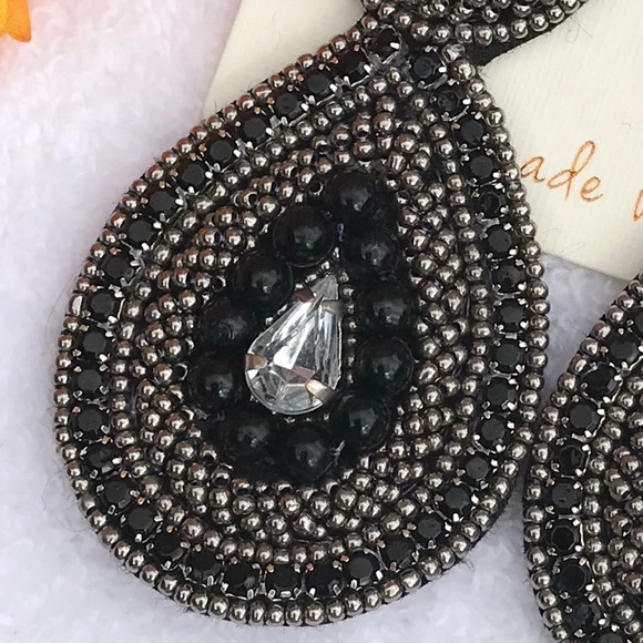 Large Boho Seed Bead Post Drop Rhinestone Earrings - Picture 3 of 4